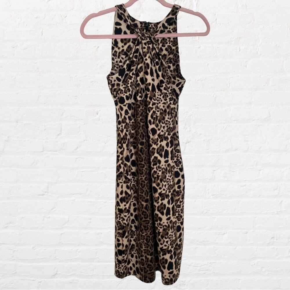 Allen B. Leopard print halter jersey dress